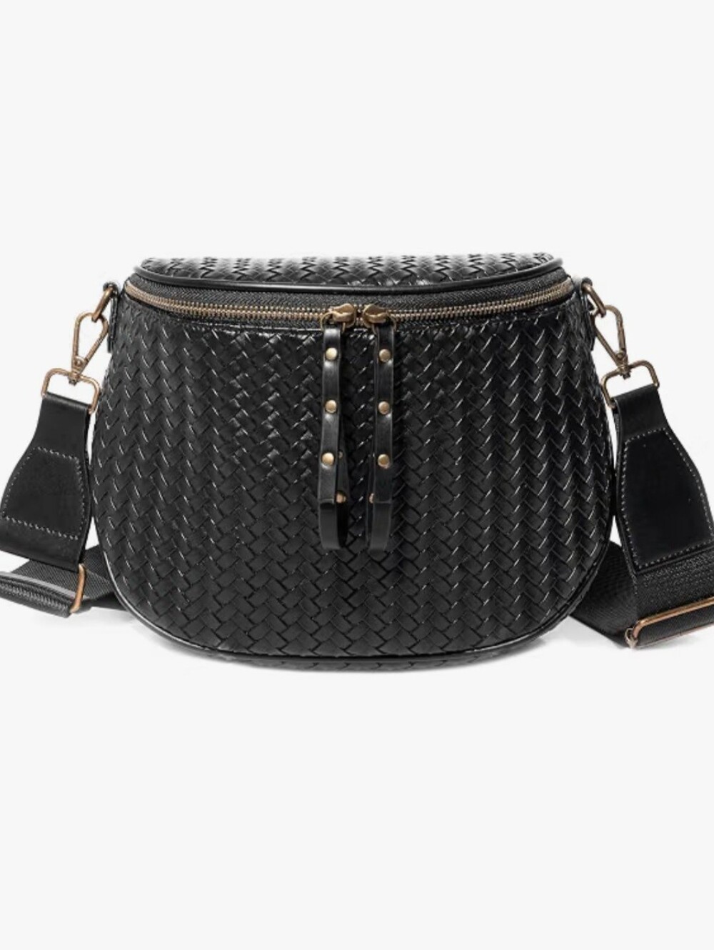 NIB Black Woven Faux Leather Bag Purse